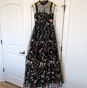 Floral embroidered black gown-Never Worn